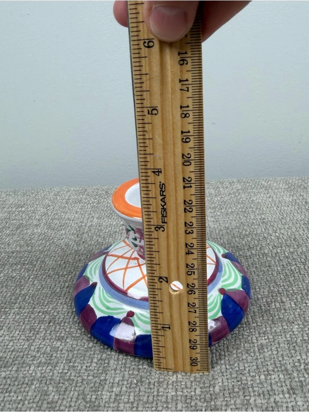 Vintage Handpainted Whimsical Taper Candle Stick Holder Ceramic Floral Whimsy